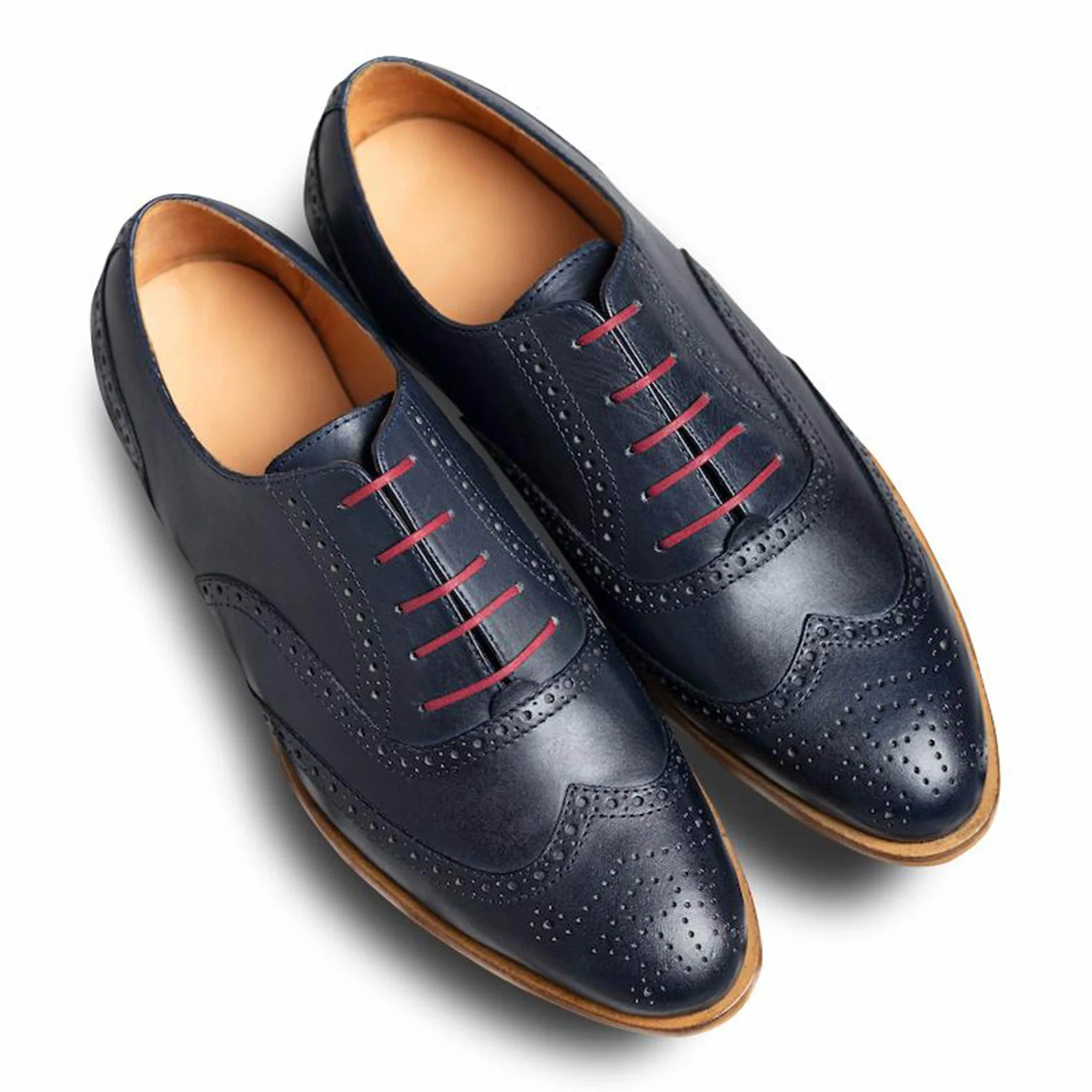 Azzurro Rosso | Blue leather oxford brogue with red laces - Image 7