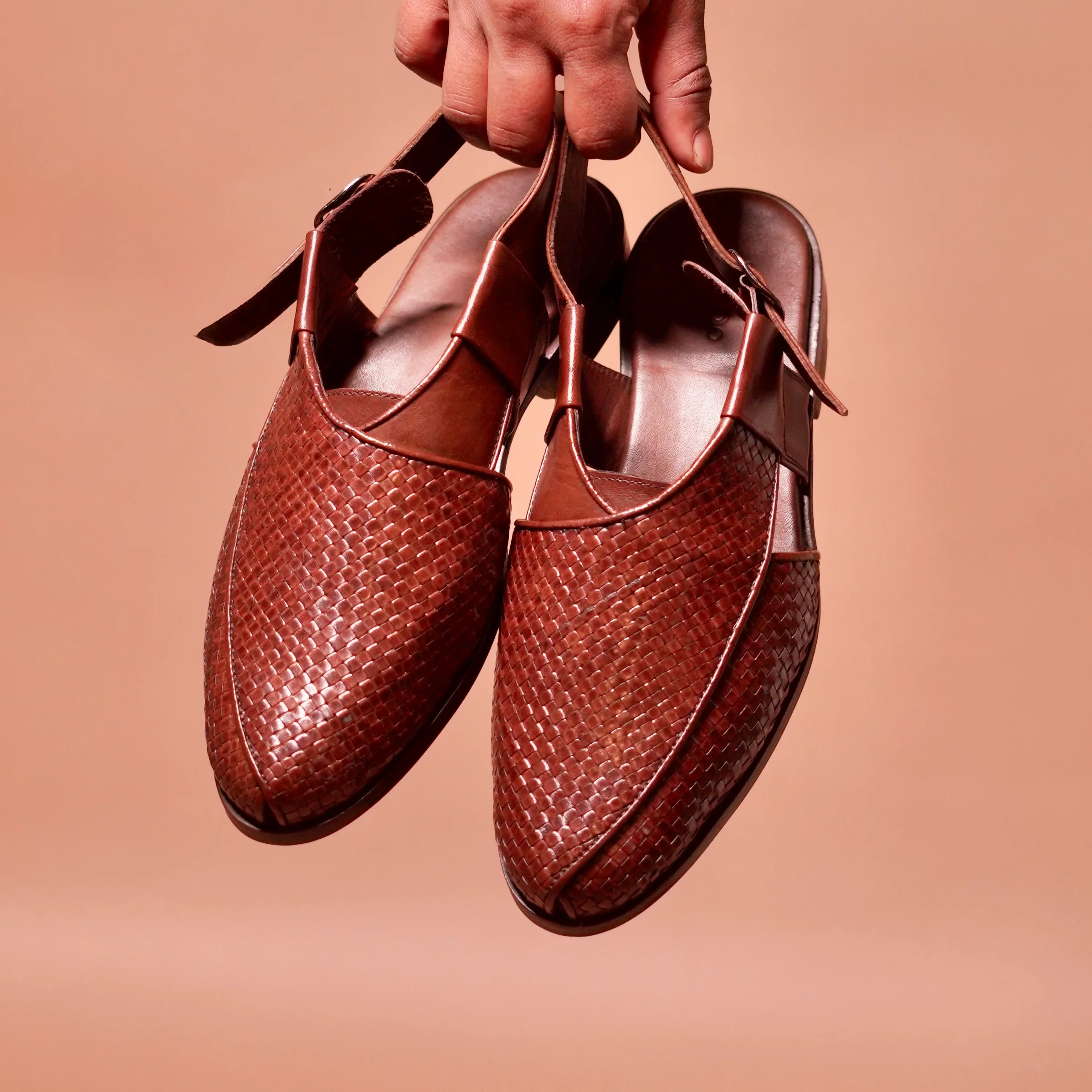 Pesha Marrone | Brown Weave leather Peshawaris - Image 6