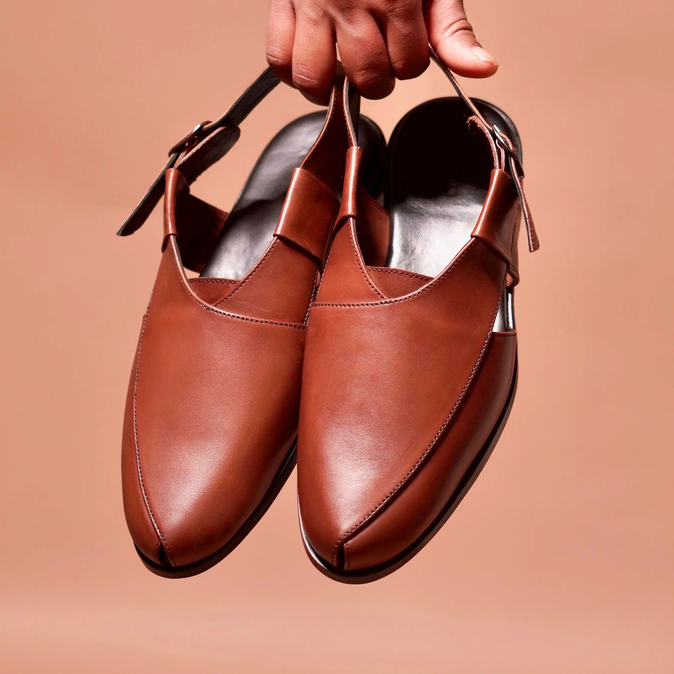 Pesha Bruno | Handcrafted brown leather Peshawaris - Image 5