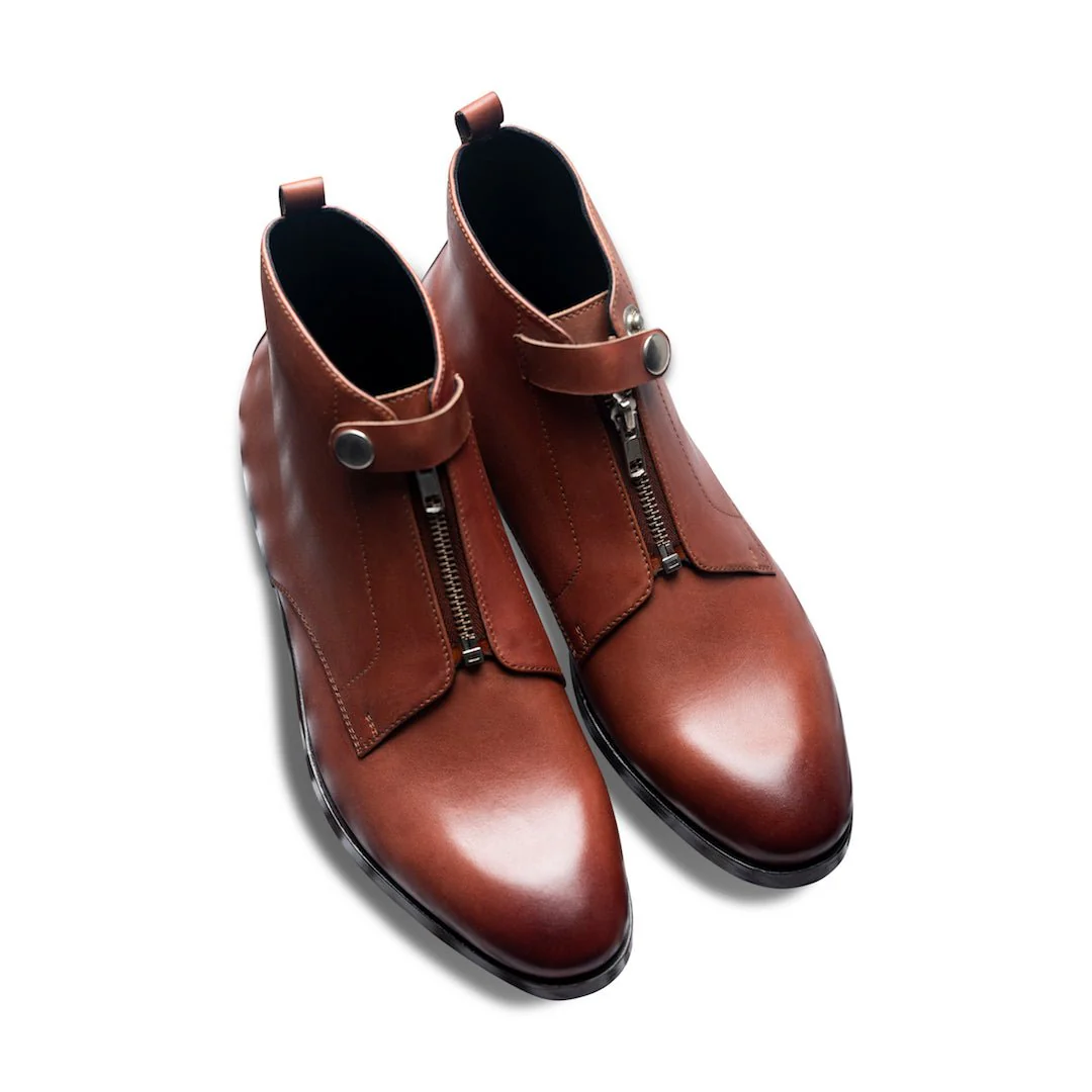 Sprazzo Zippo Bruno | Tan full-grain leather zip Chelsea boots - Image 7